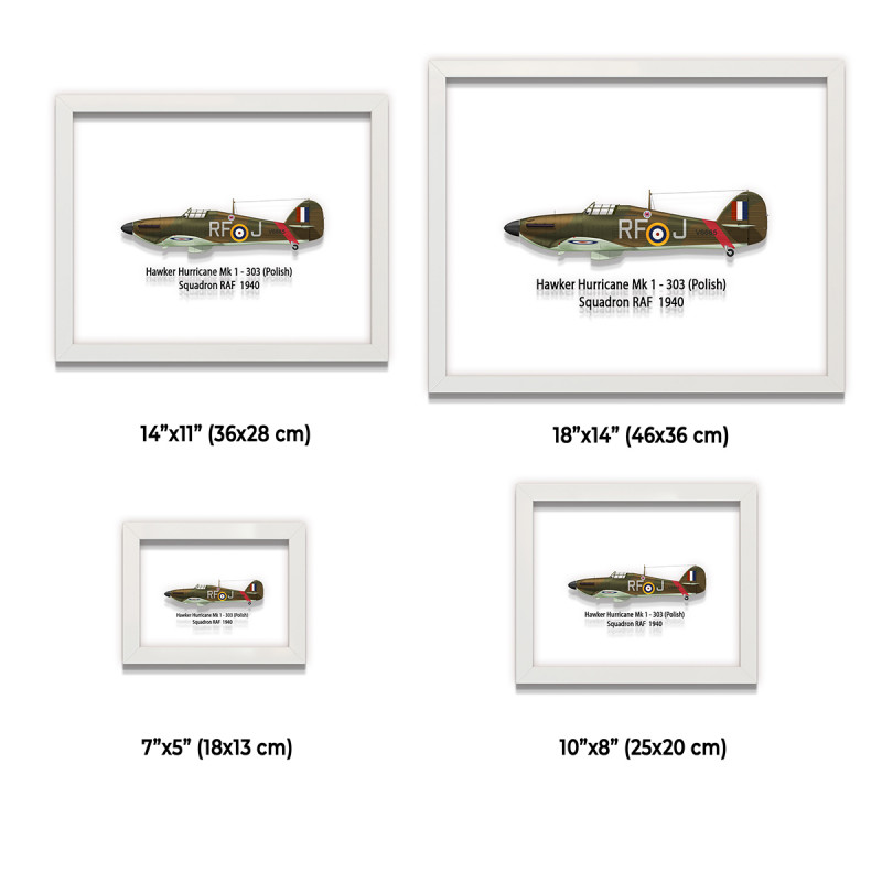 Принт на склі «Літак Hawker Hurricane Mk 1 303 Польська Ескадрилья 1940 рік»