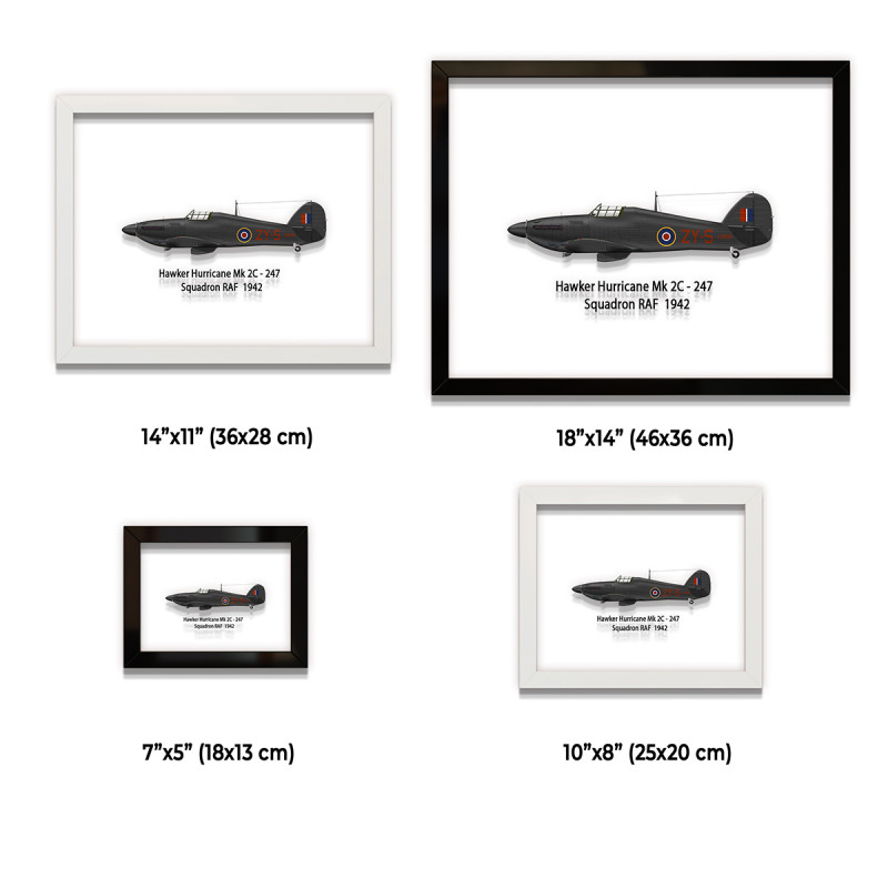Принт на склі «Винищувач Hawker Hurricane Mk 2C 247 Ескадрилья 1942 рік»