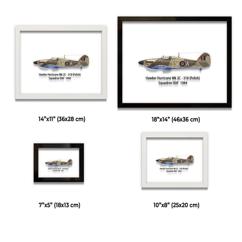 Принт на склі «Літак Hawker Hurricane Mk 2C 318 Польська Ескадрилья 1944 рік»