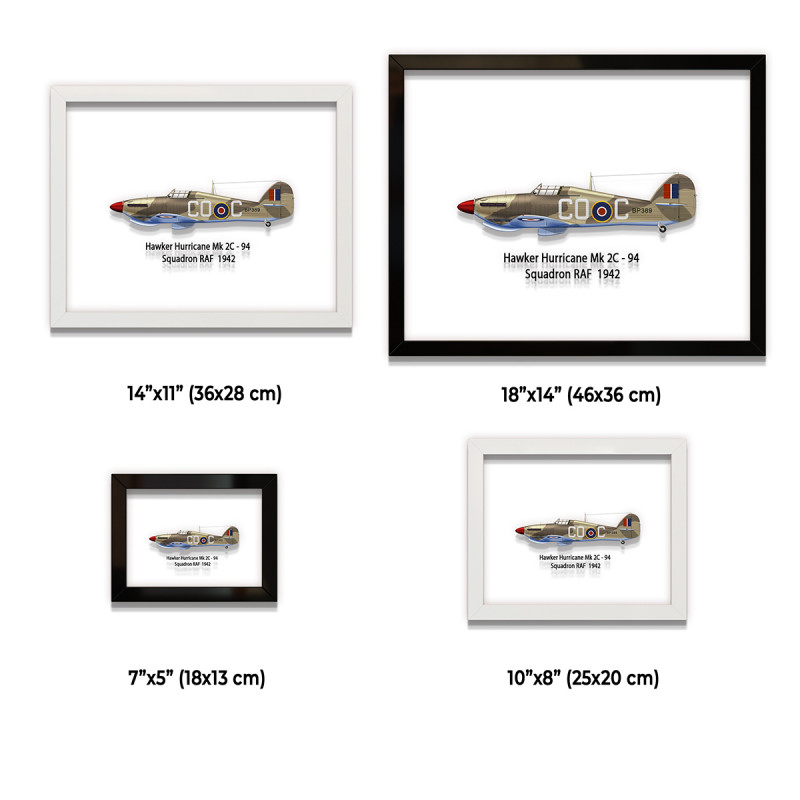 Принт на склі «Винищувач Hawker Hurricane Mk 2C 94 Ескадрилья 1942 рік»